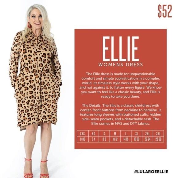 Lularoe Ellie Long sleeve Shirt Dress - Size XS - Picture 2 of 2